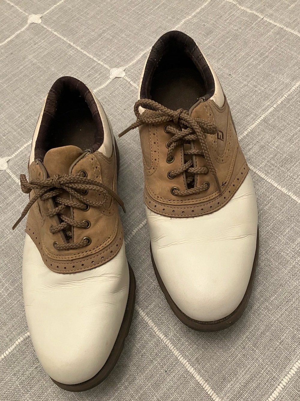 FootJoy SoftJoys Terrains women's golf shoes, white and tan size 7 1/2